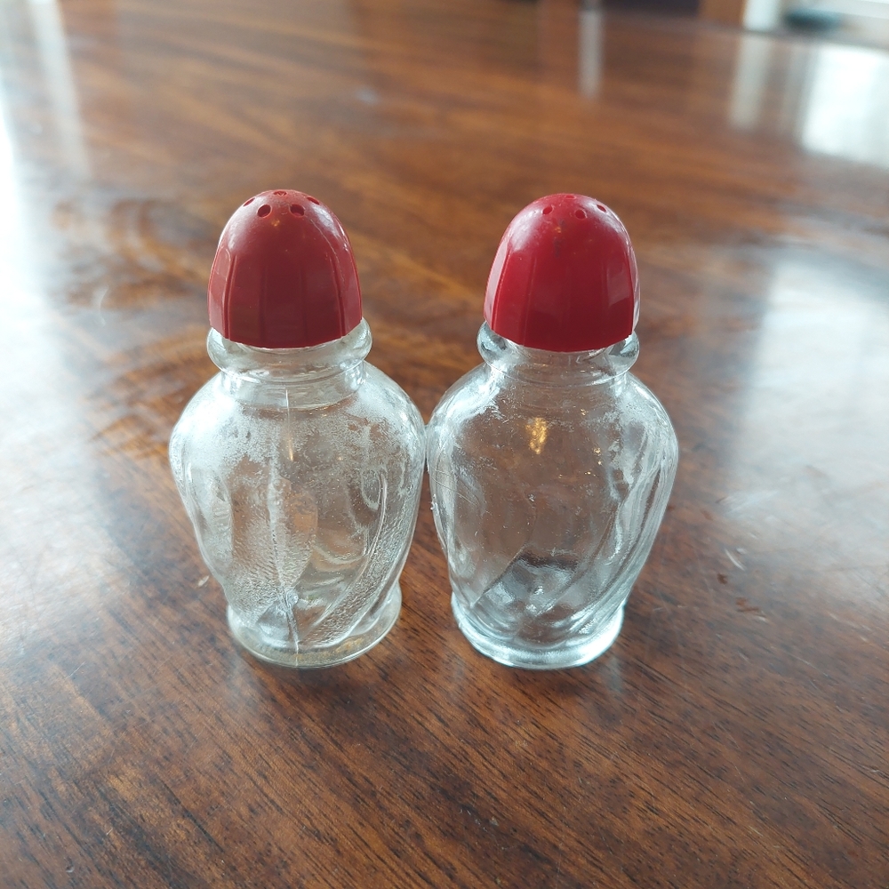 MCM Retro Salt and Pepper Clear Red Lid Vintage Diner